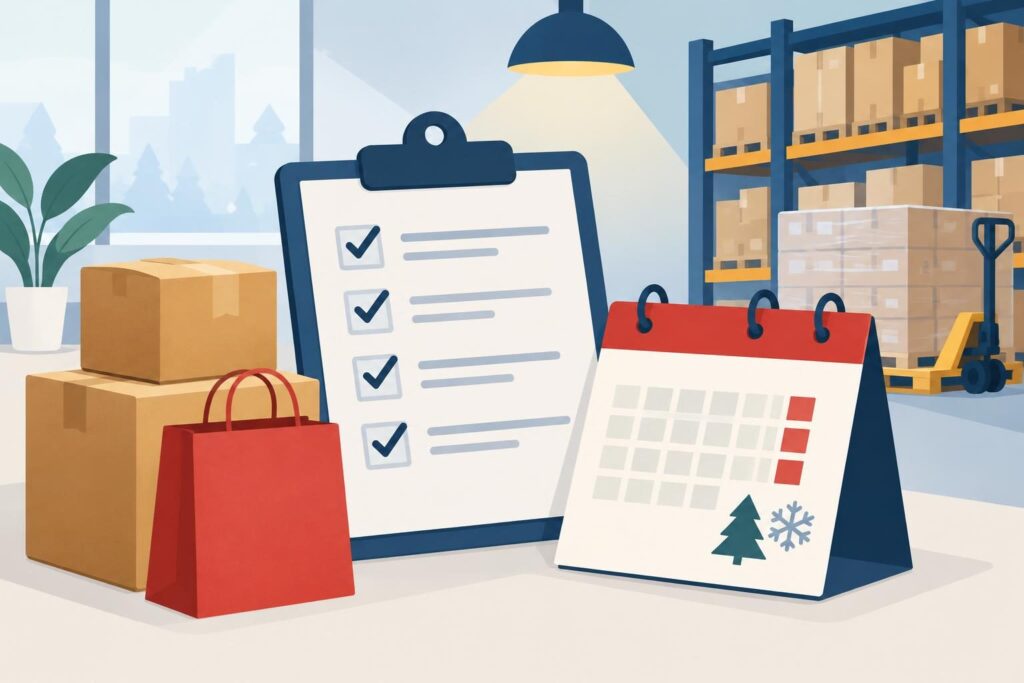 Ilustración de contratación temporal con caja, portapapeles y calendario