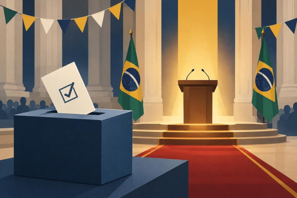 Urna y podio simbólicos por la victoria electoral de Lula