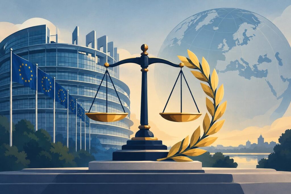 Balanza, laureles y edificio europeo simbolizan el premio a la CPI